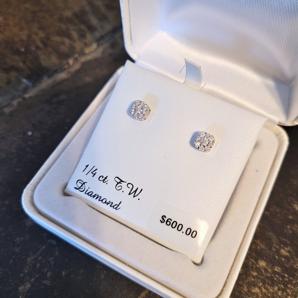 10K White Gold 1/4ct TW Diamond Cluster Square Stud Earrings